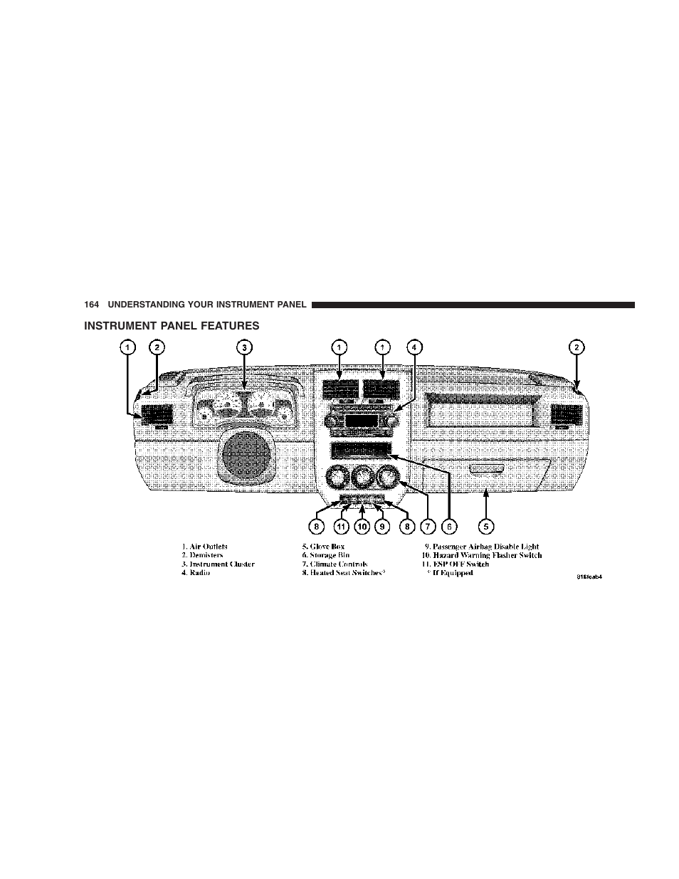 Instrument panel features | Jeep 2007 Compass User Manual | Page 164 / 408