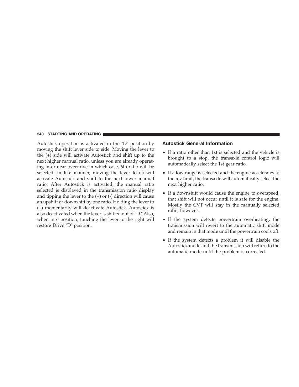 Autostick general information | Jeep 2007 Compass User Manual | Page 240 / 408