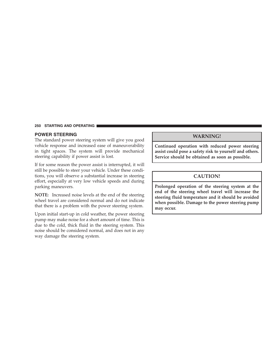 Power steering | Jeep 2007 Compass User Manual | Page 250 / 408