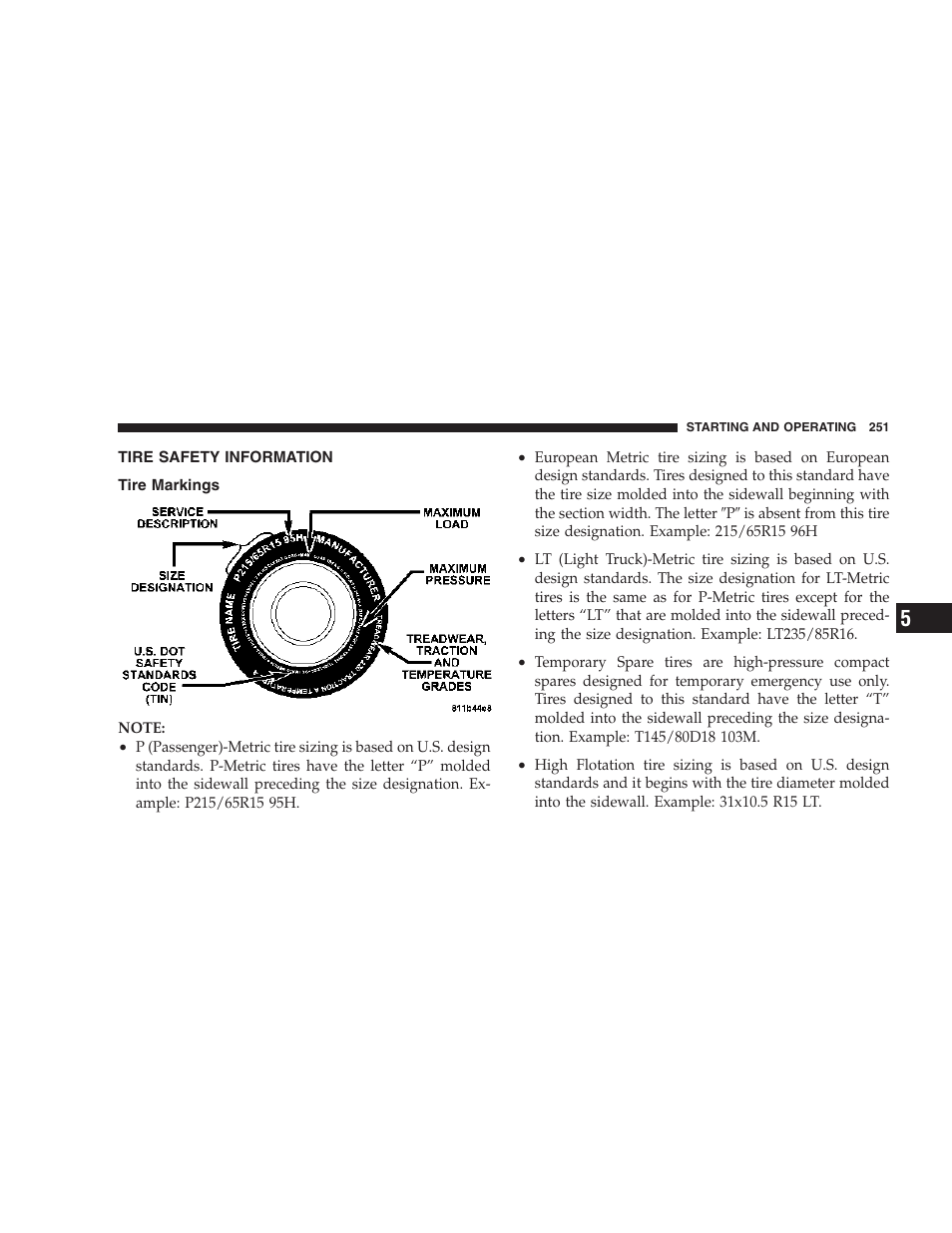 Tire safety information, Tire markings | Jeep 2007 Compass User Manual | Page 251 / 408