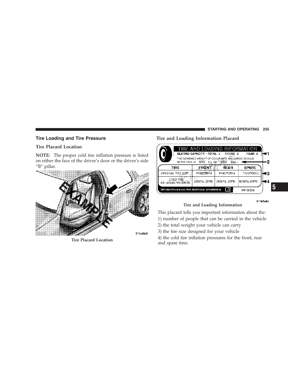 Tire loading and tire pressure | Jeep 2007 Compass User Manual | Page 255 / 408