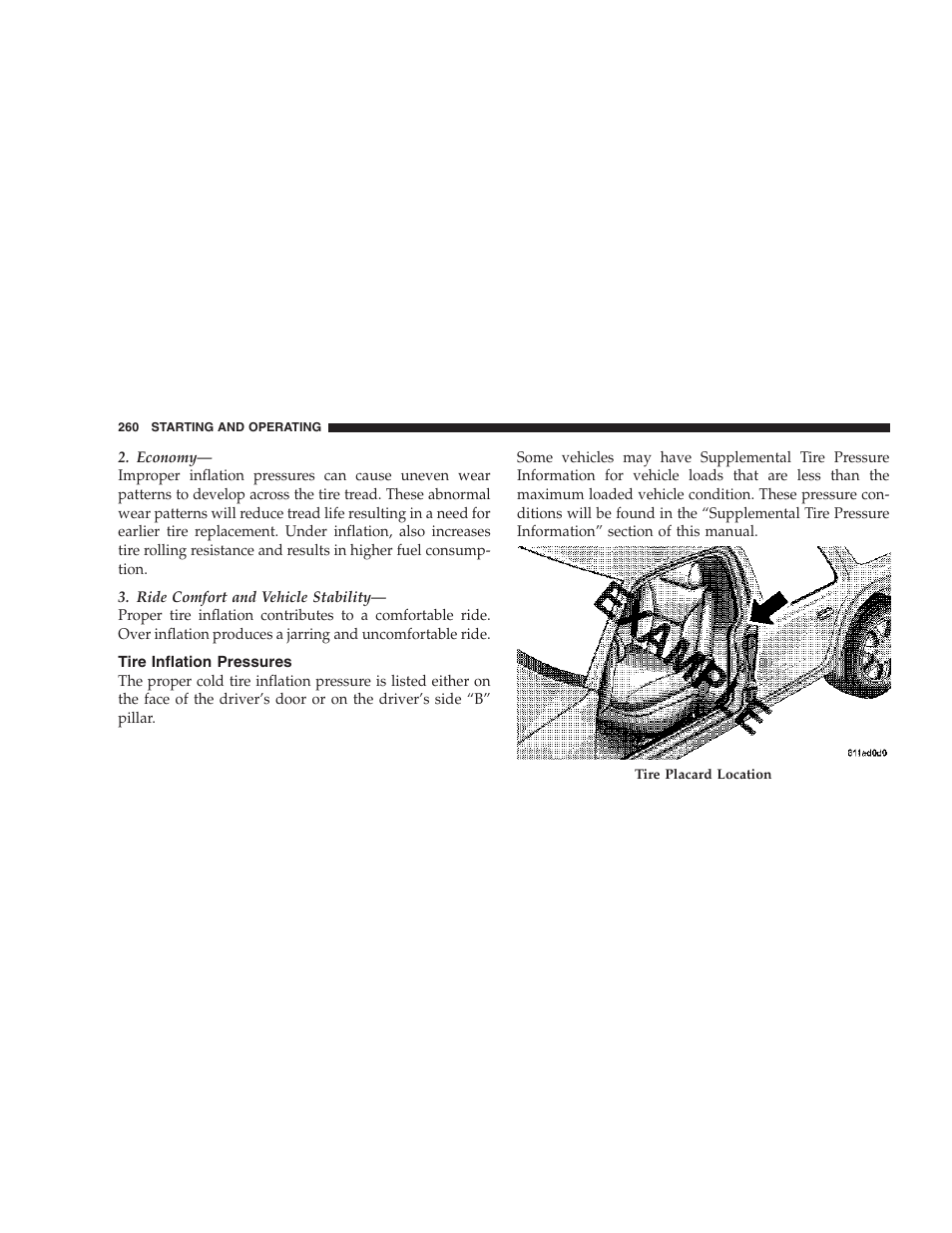 Tire inflation pressures | Jeep 2007 Compass User Manual | Page 260 / 408