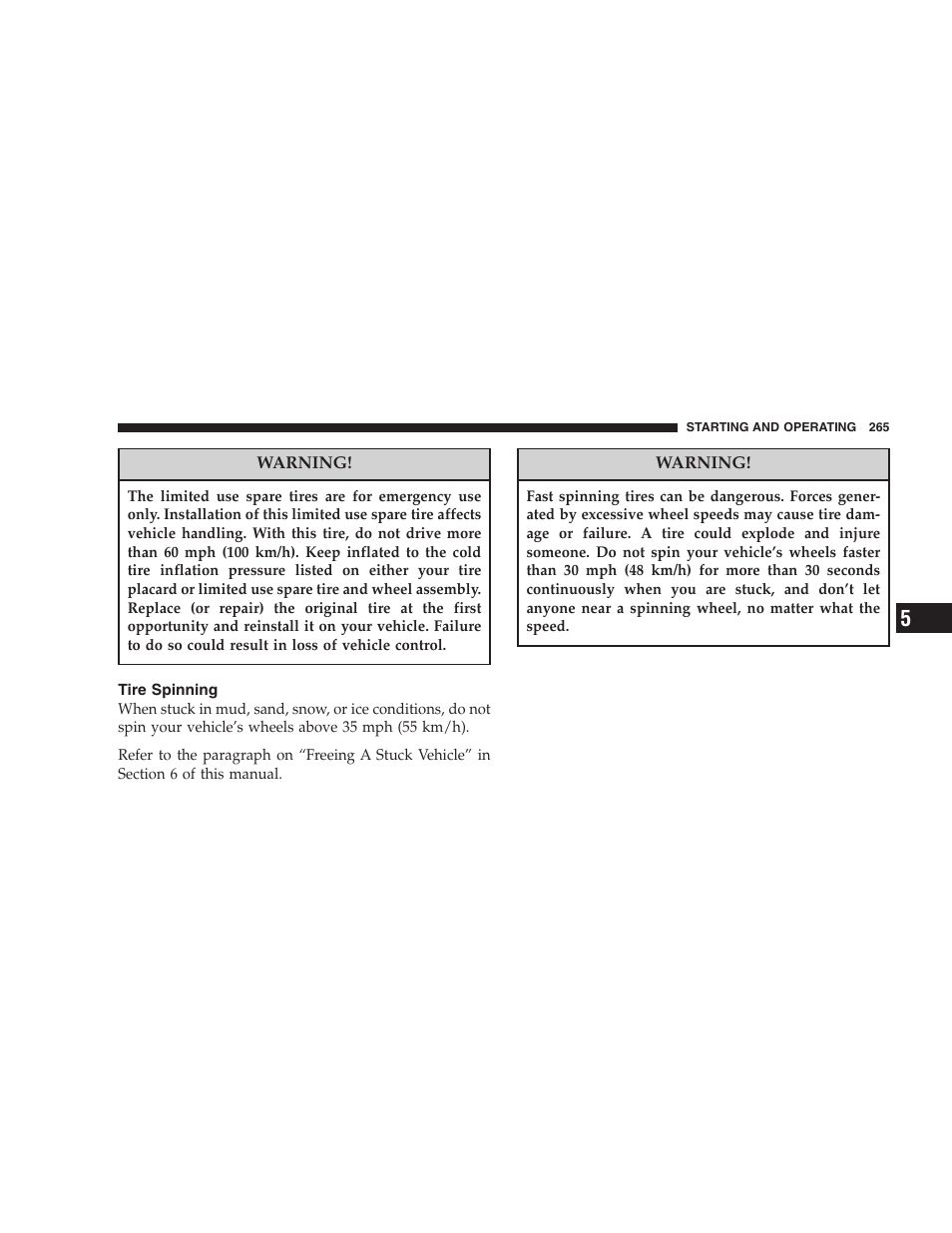 Tire spinning | Jeep 2007 Compass User Manual | Page 265 / 408