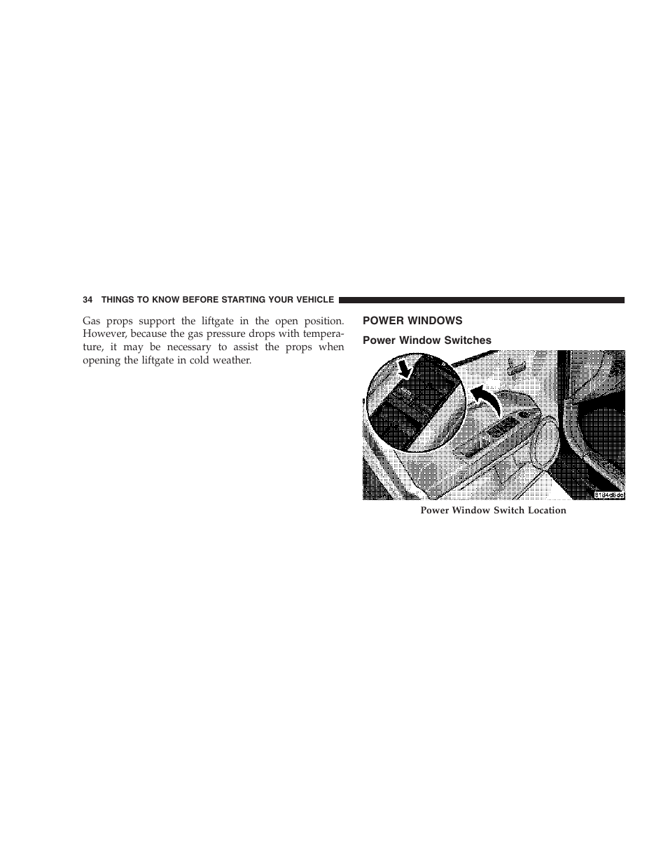 Power windows, Power window switches | Jeep 2007 Compass User Manual | Page 34 / 408