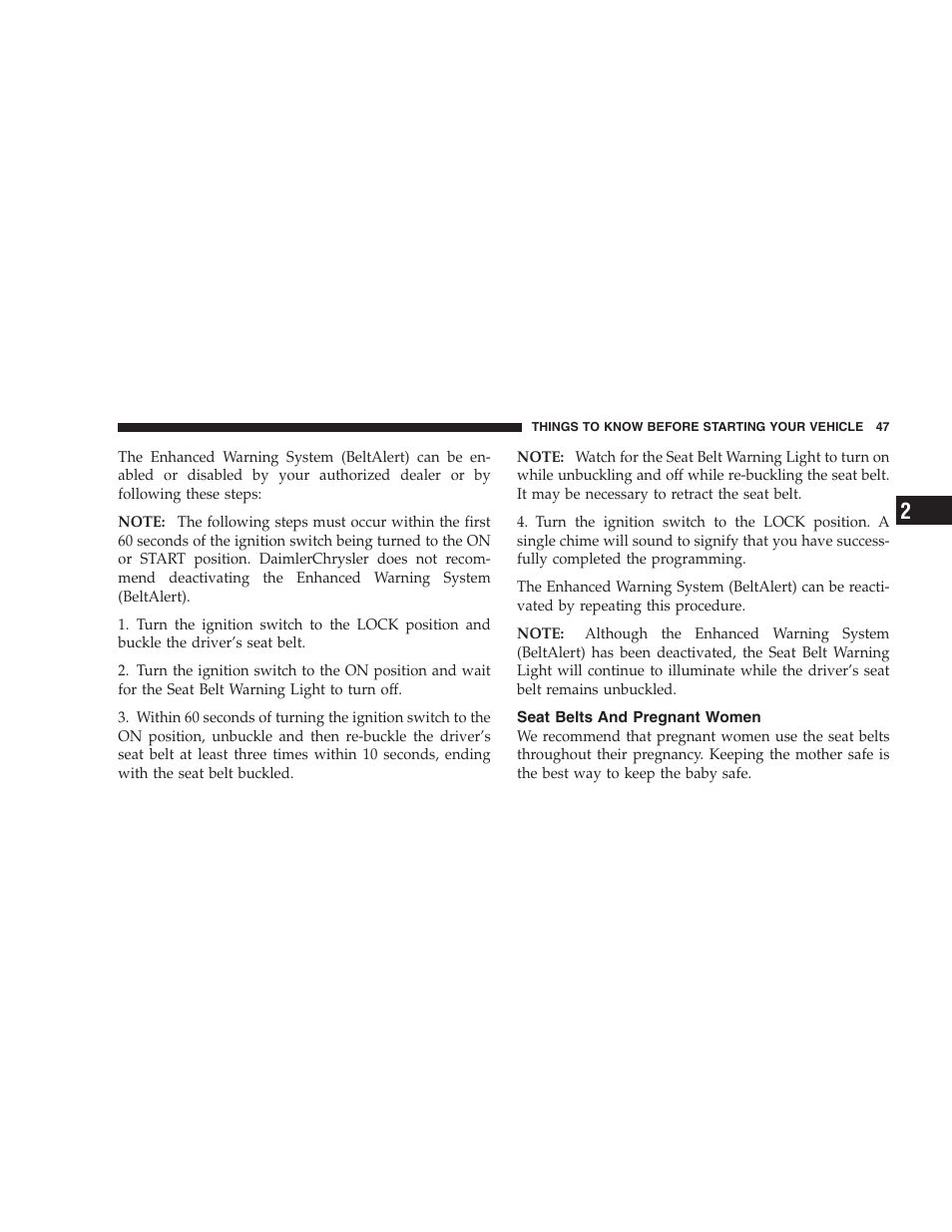 Seat belts and pregnant women | Jeep 2007 Compass User Manual | Page 47 / 408