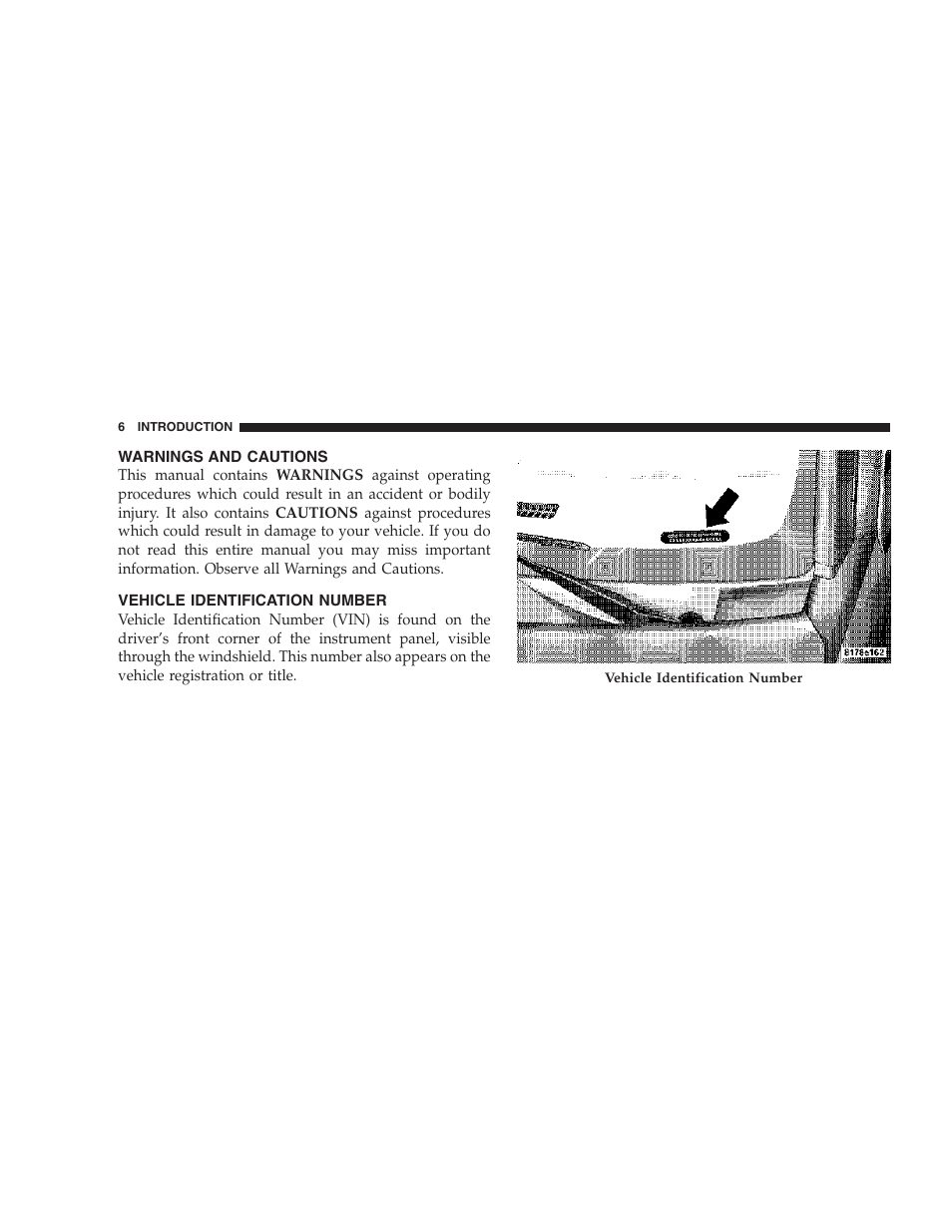 Warnings and cautions, Vehicle identification number | Jeep 2007 Compass User Manual | Page 6 / 408