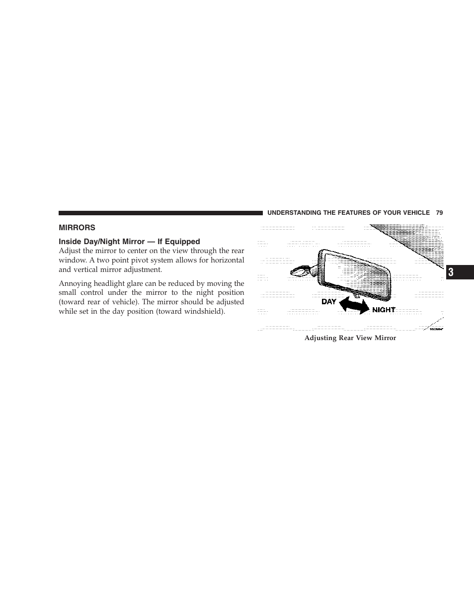 Mirrors, Inside day/night mirror — if equipped | Jeep 2007 Compass User Manual | Page 79 / 408