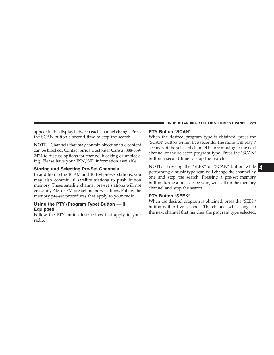 Storing and selecting pre-set channels, Using the pty (program type) button — if, Equipped | Pty button љscanљ, Pty button љseekљ | Jeep 2007 Grand Cherokee User Manual | Page 229 / 472