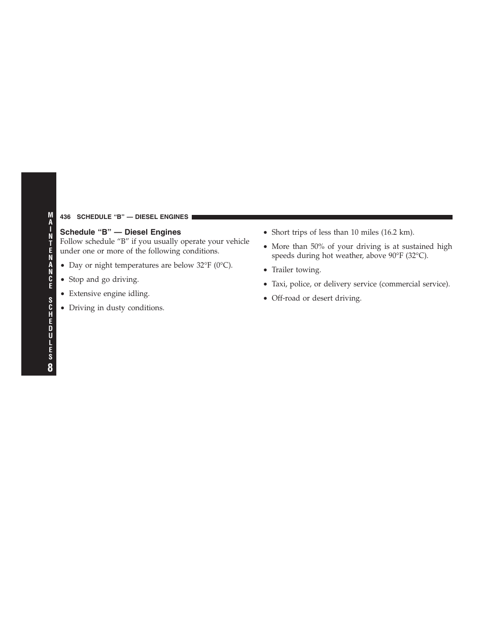 Schedule “b” — diesel engines | Jeep 2007 Grand Cherokee User Manual | Page 436 / 472
