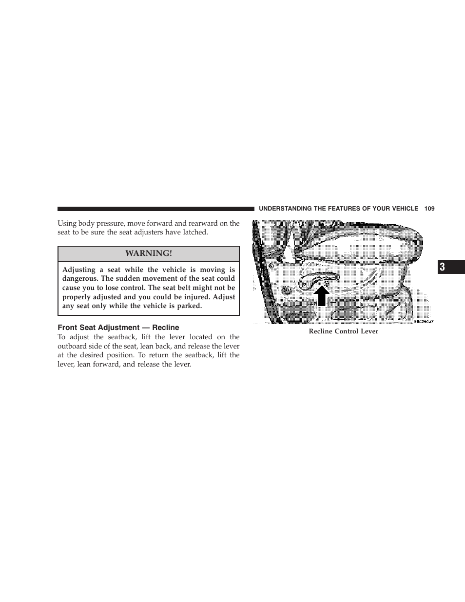 Front seat adjustment — recline | Jeep 2007 Liberty User Manual | Page 109 / 417