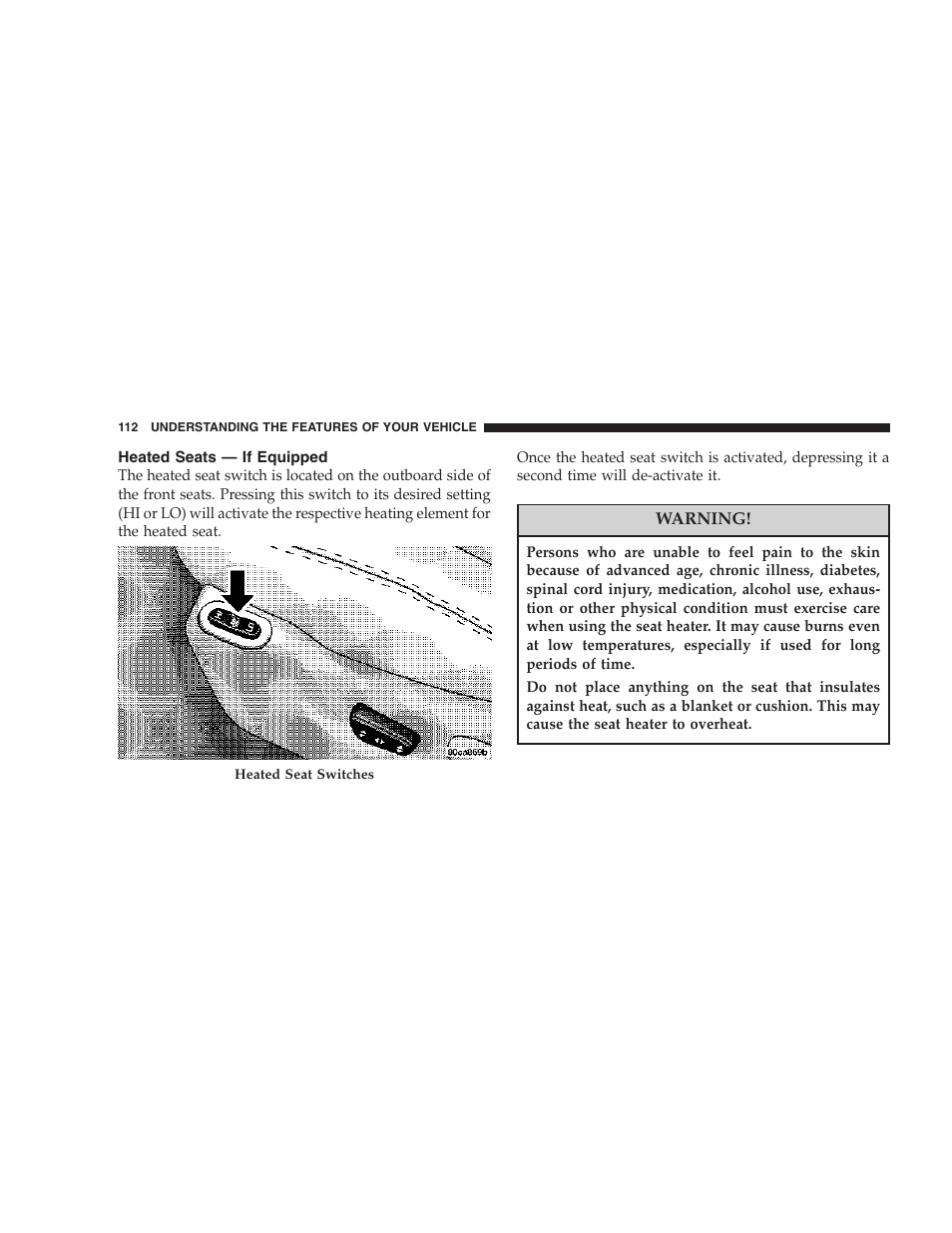 Heated seats — if equipped | Jeep 2007 Liberty User Manual | Page 112 / 417