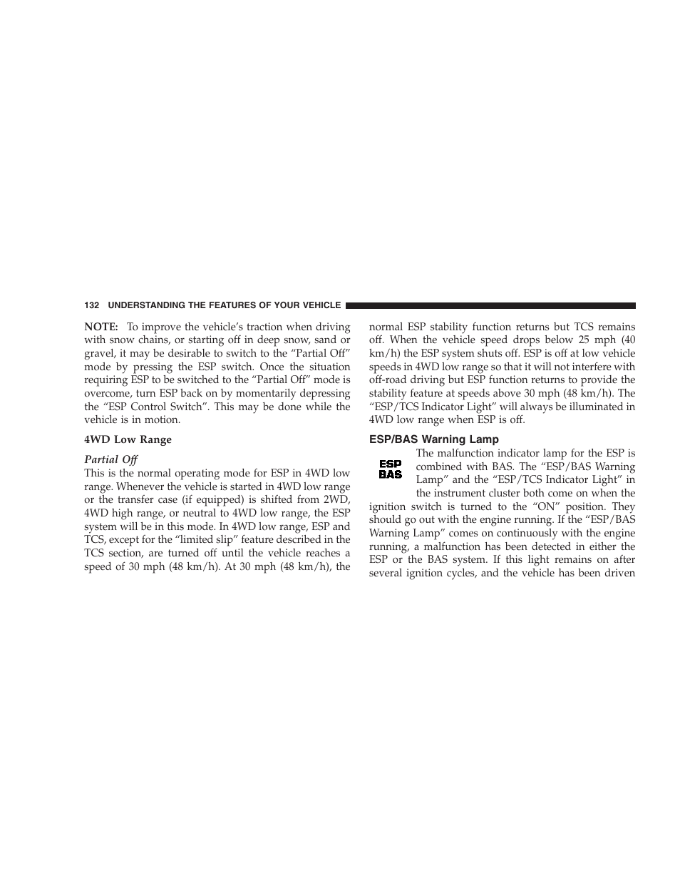 Esp/bas warning lamp | Jeep 2007 Liberty User Manual | Page 132 / 417