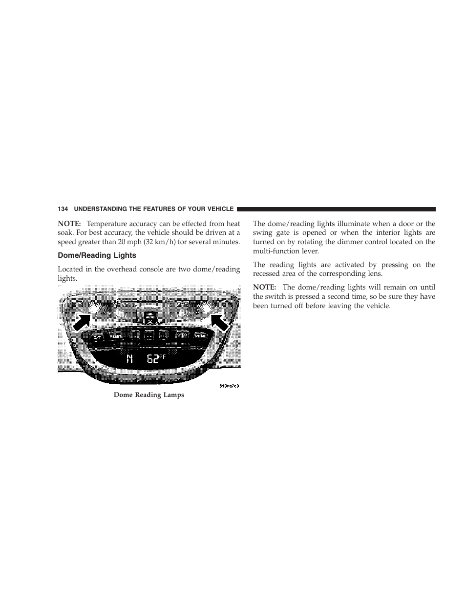 Dome/reading lights | Jeep 2007 Liberty User Manual | Page 134 / 417
