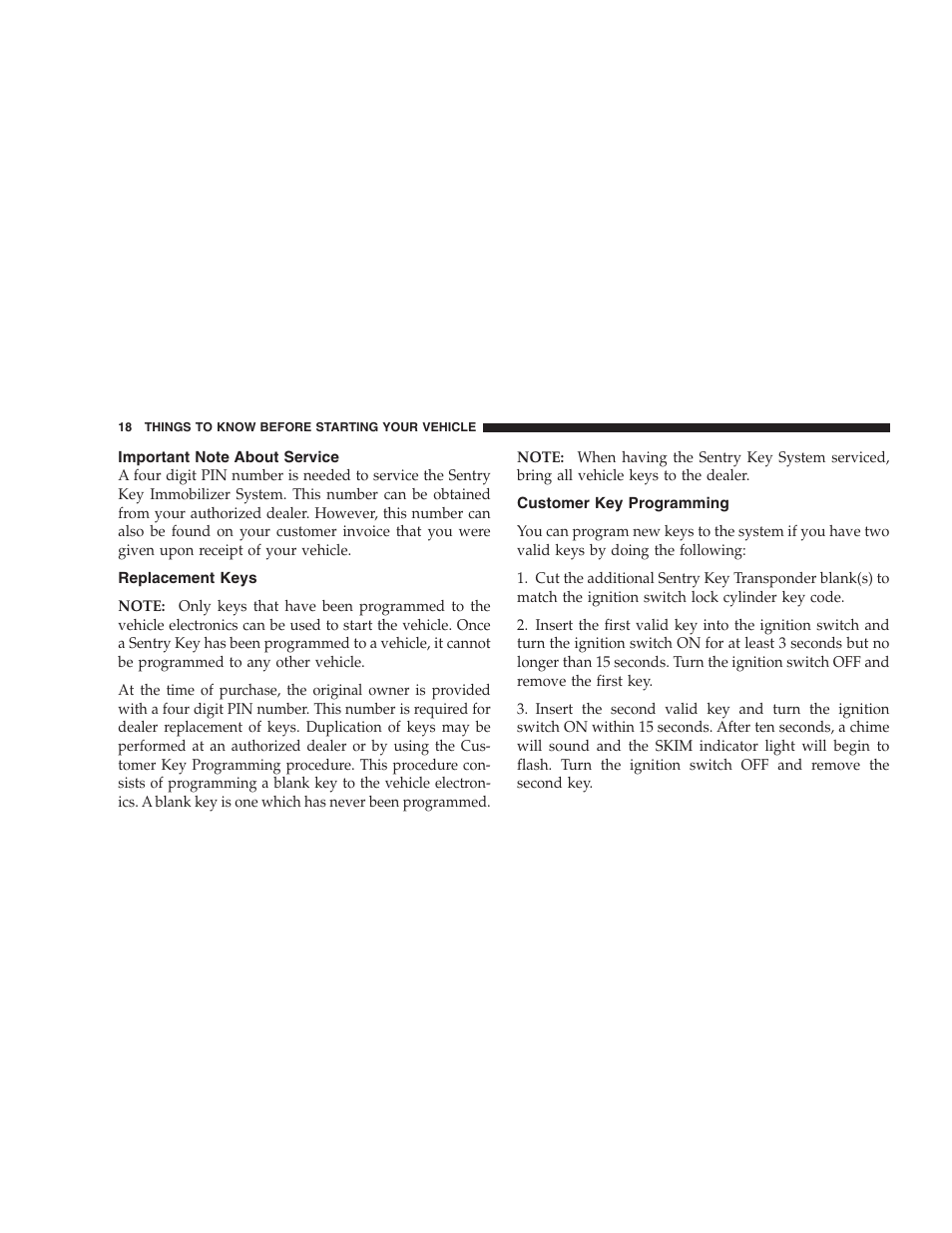 Important note about service, Replacement keys, Customer key programming | Jeep 2007 Liberty User Manual | Page 18 / 417