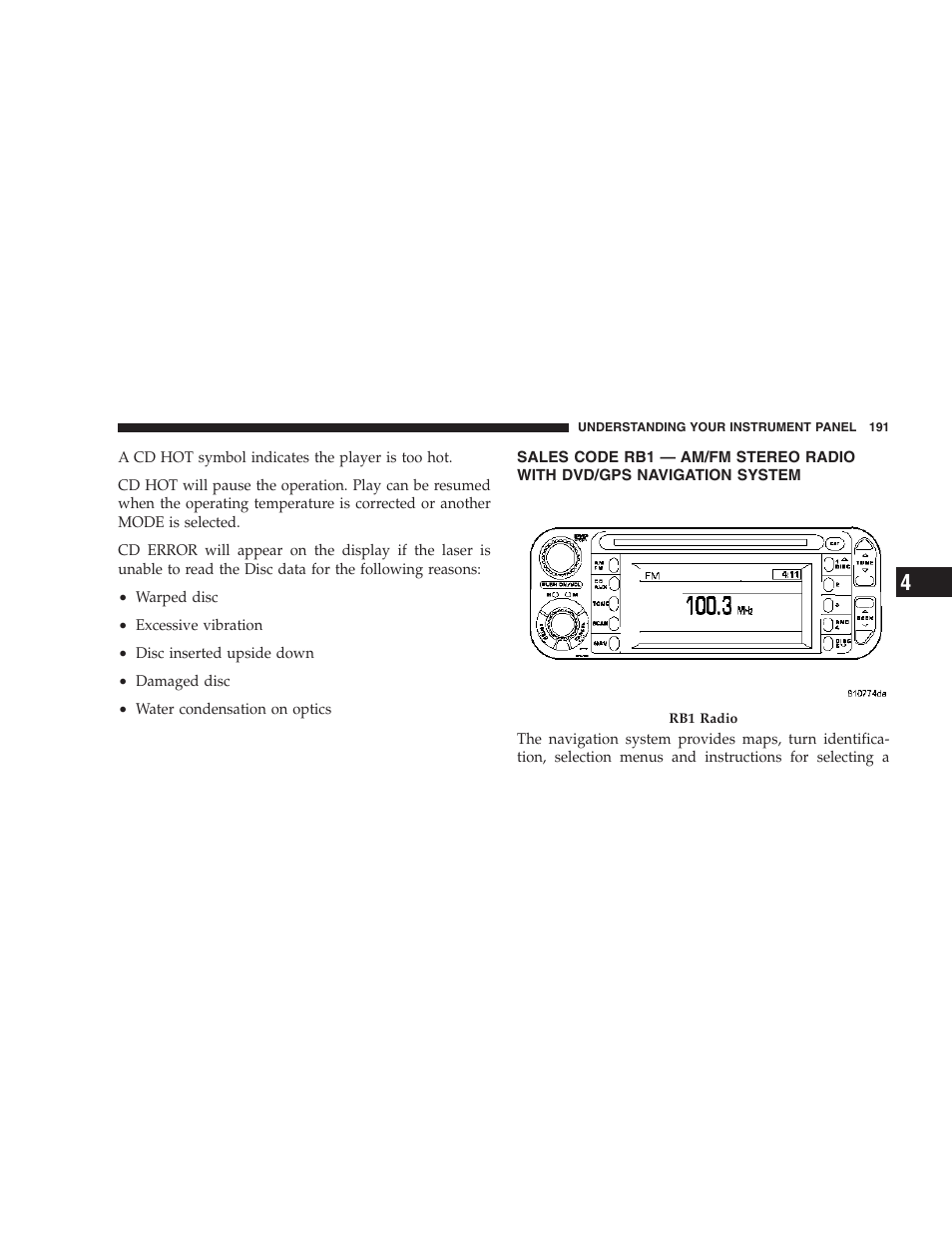Sales code rb1 — am/fm stereo radio with, Dvd/gps navigation system | Jeep 2007 Liberty User Manual | Page 191 / 417