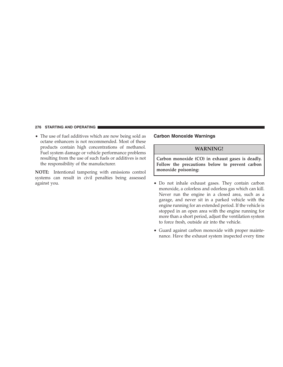 Carbon monoxide warnings | Jeep 2007 Liberty User Manual | Page 276 / 417