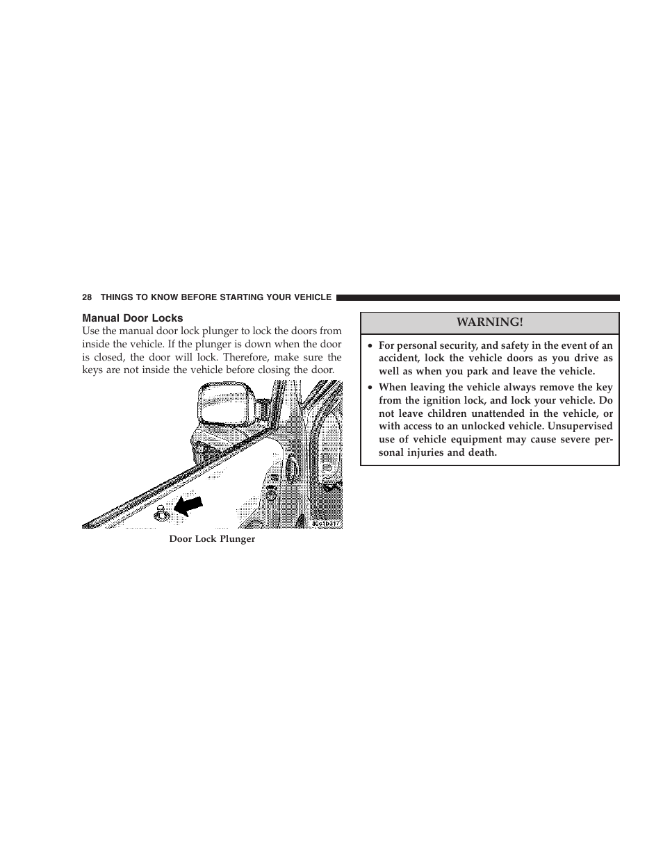Manual door locks | Jeep 2007 Liberty User Manual | Page 28 / 417