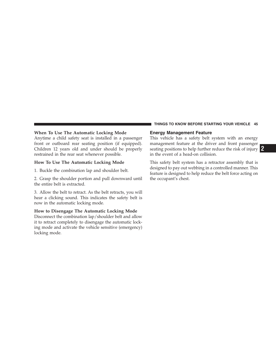 Energy management feature | Jeep 2007 Liberty User Manual | Page 45 / 417