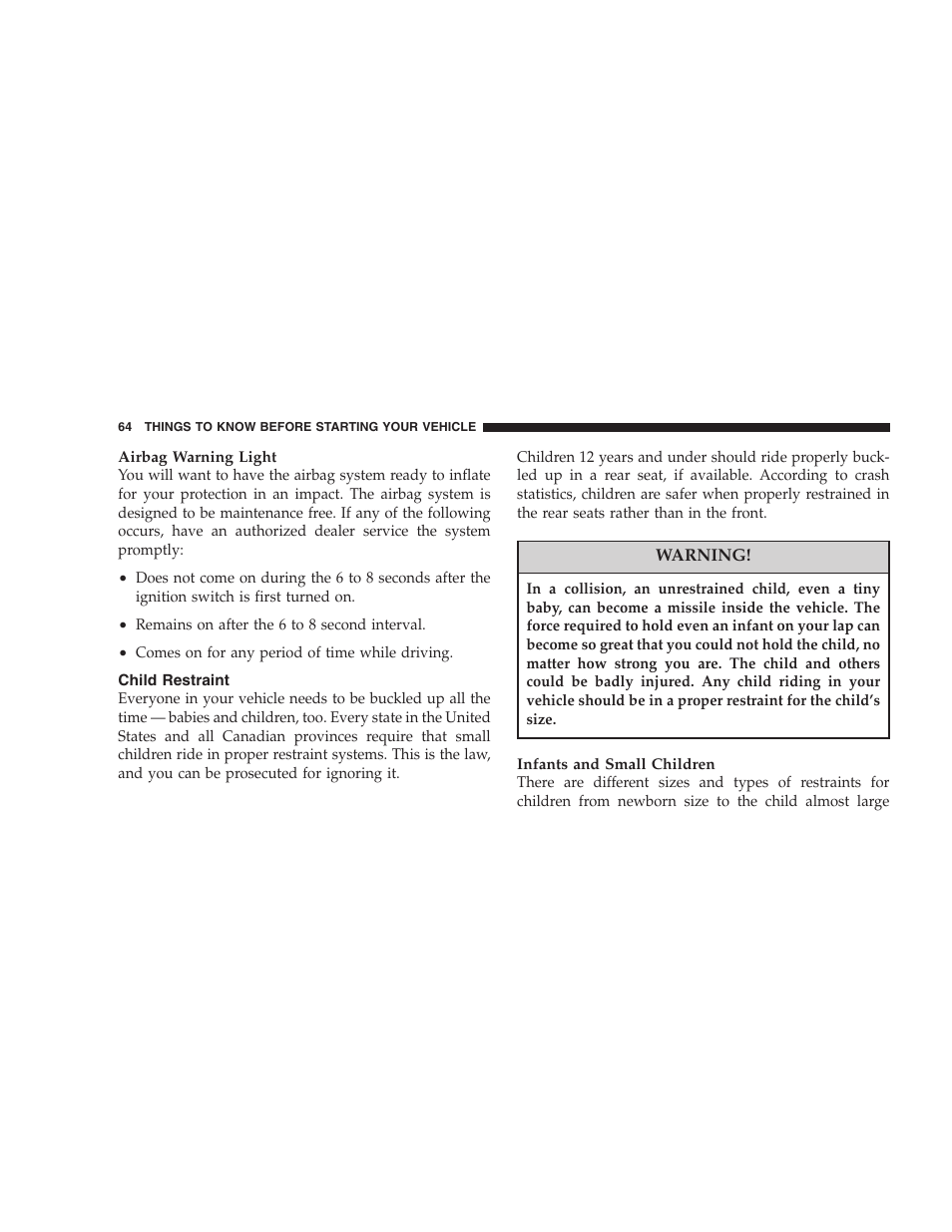 Child restraint | Jeep 2007 Liberty User Manual | Page 64 / 417