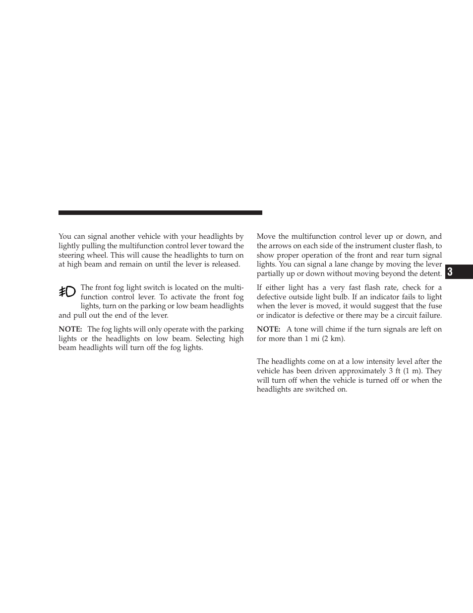 Passing light, Front fog lights - if equipped, Turn signals | Daytime running lights - if equipped, Front fog lights — if equipped, Daytime running lights — if equipped | Jeep 2008 Wrangler User Manual | Page 100 / 466