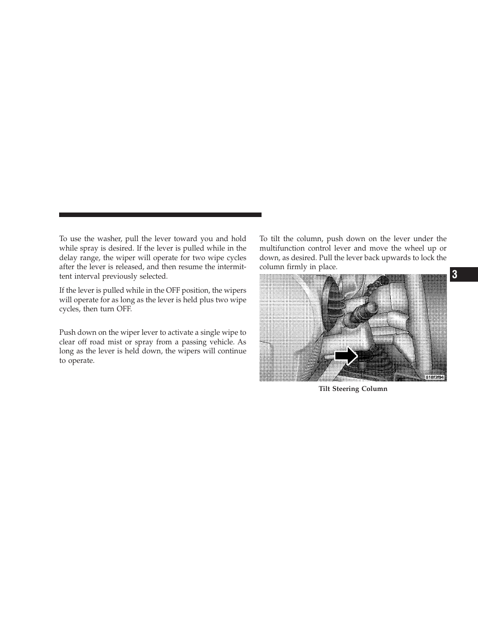 Windshield washers, Mist feature, Tilt steering column | Jeep 2008 Wrangler User Manual | Page 102 / 466