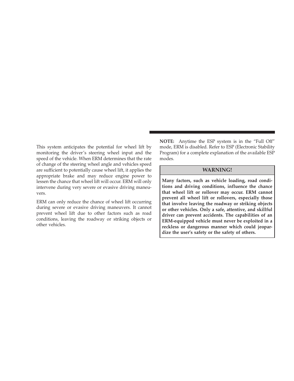 Erm (electronic roll mitigation) | Jeep 2008 Wrangler User Manual | Page 109 / 466