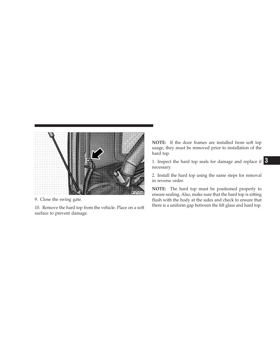 Rear hard top installation | Jeep 2008 Wrangler User Manual | Page 132 / 466