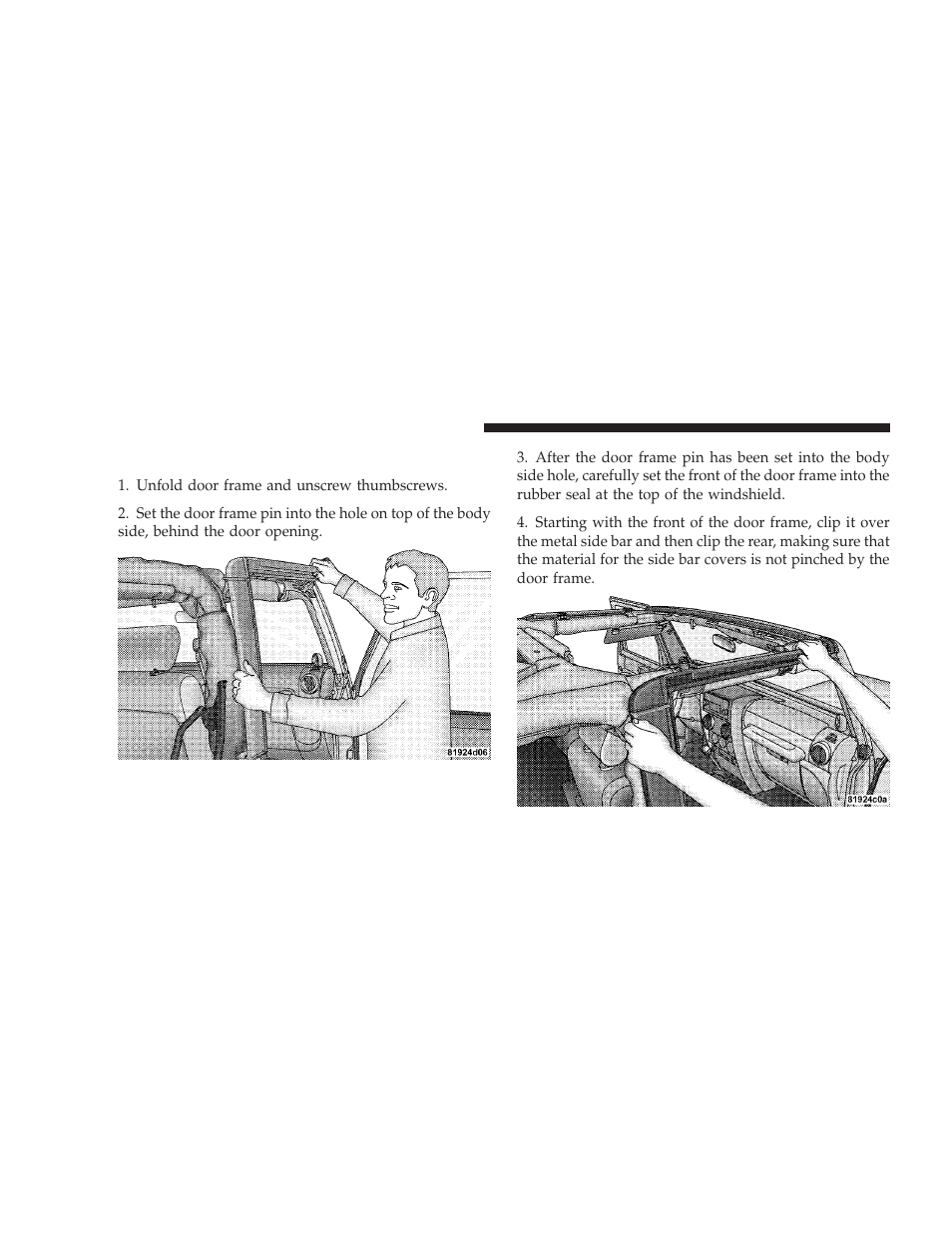 Door frame installation (two-door models) | Jeep 2008 Wrangler User Manual | Page 135 / 466