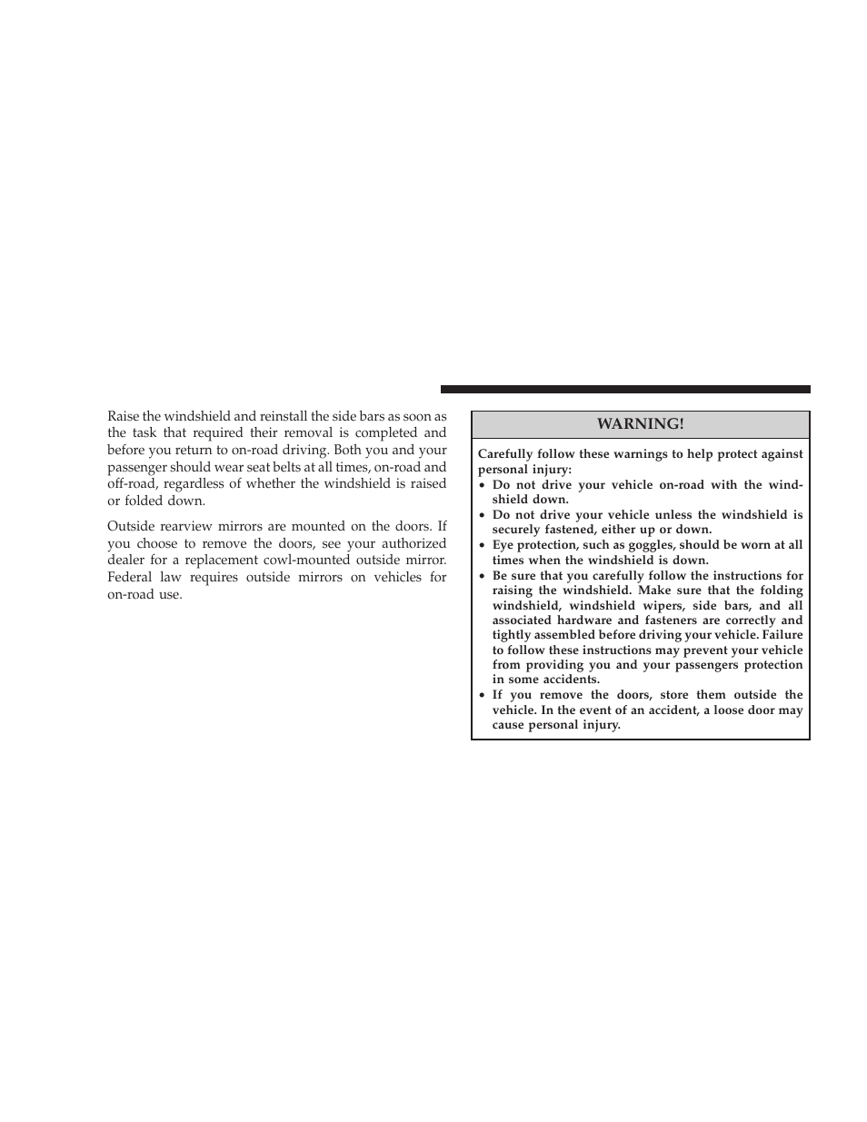 Warning | Jeep 2008 Wrangler User Manual | Page 193 / 466