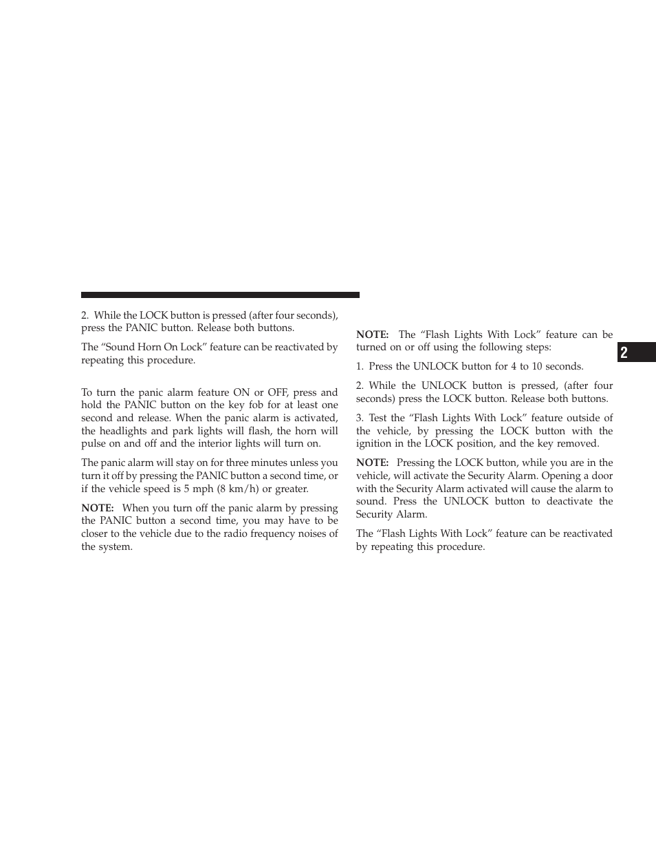 Using the panic alarm, To turn off flash lights with lock, To turn off “flash lights with lock | Jeep 2008 Wrangler User Manual | Page 22 / 466