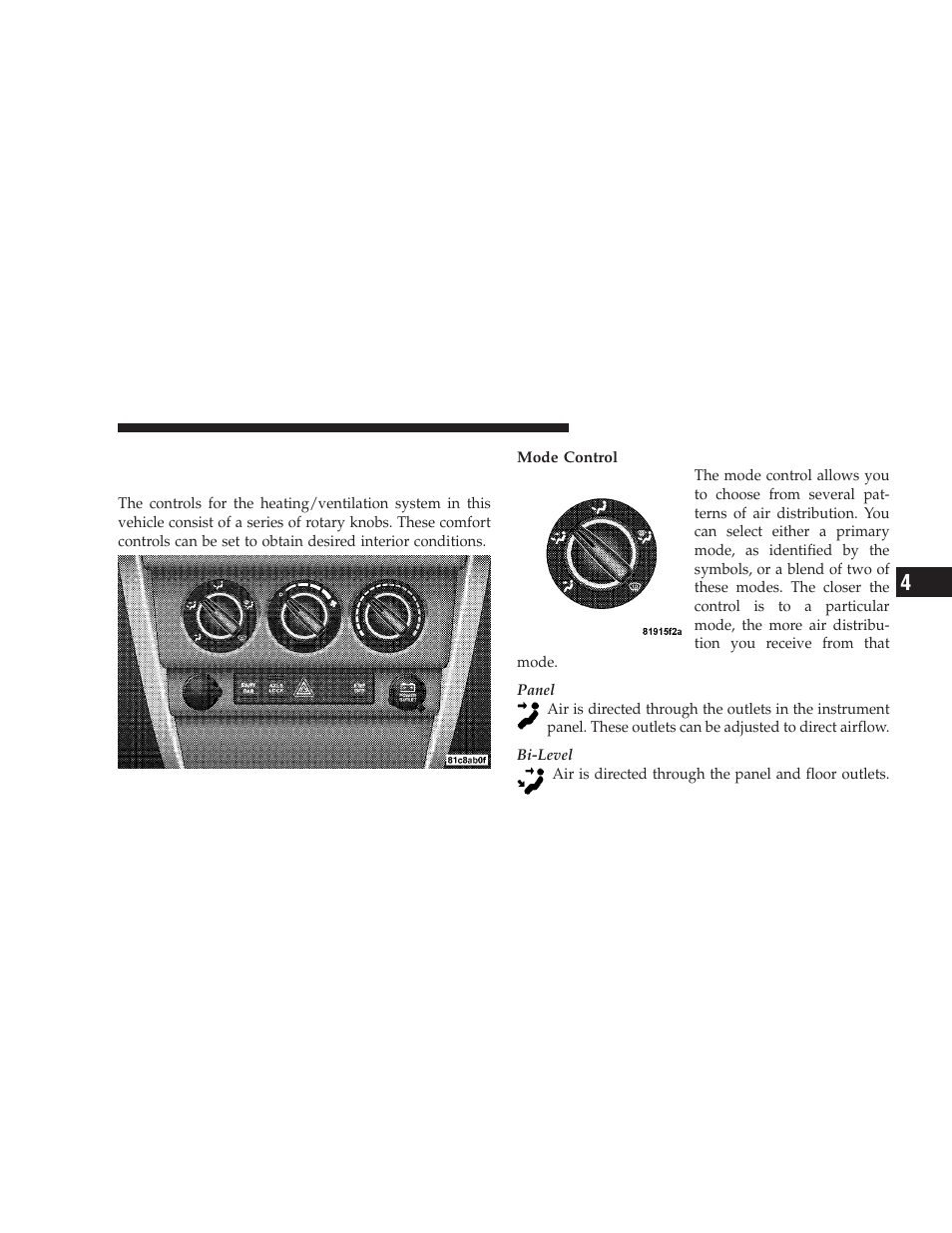 Climate controls, Manual heater only | Jeep 2008 Wrangler User Manual | Page 260 / 466