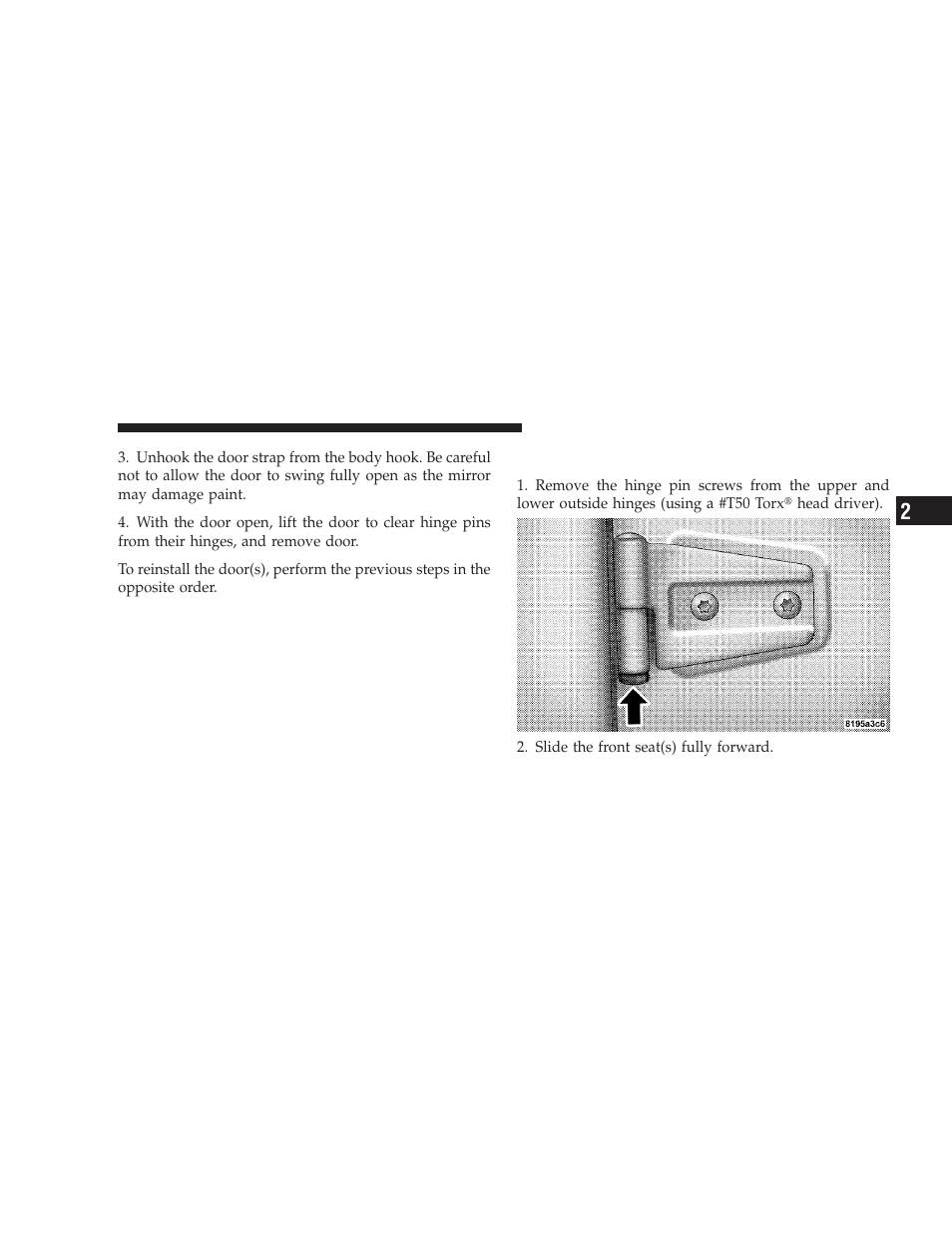 Rear door removal (four-door models) | Jeep 2008 Wrangler User Manual | Page 30 / 466