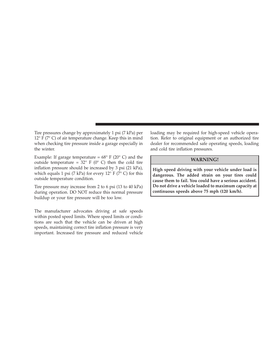 Tire pressures for high-speed operation | Jeep 2008 Wrangler User Manual | Page 325 / 466