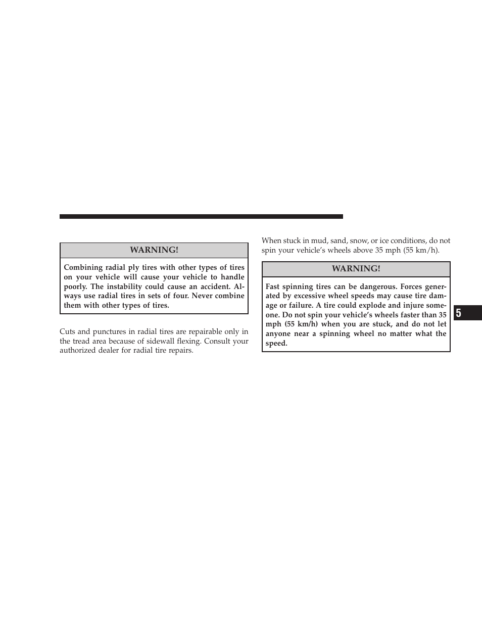 Radial-ply tires, Tire spinning | Jeep 2008 Wrangler User Manual | Page 326 / 466