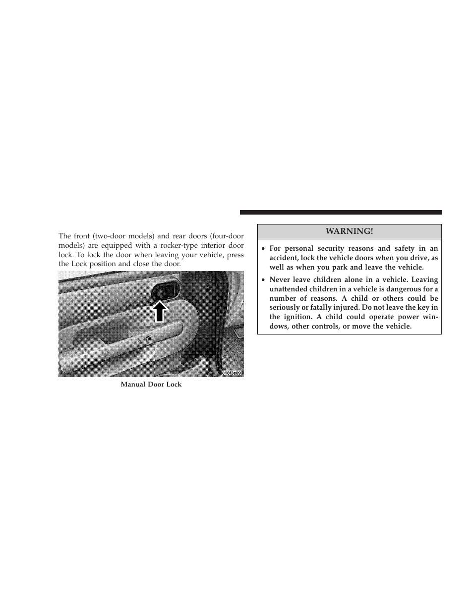 Manual door locks | Jeep 2008 Wrangler User Manual | Page 33 / 466