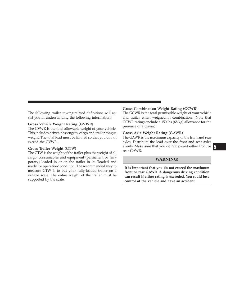 Common towing definitions | Jeep 2008 Wrangler User Manual | Page 346 / 466