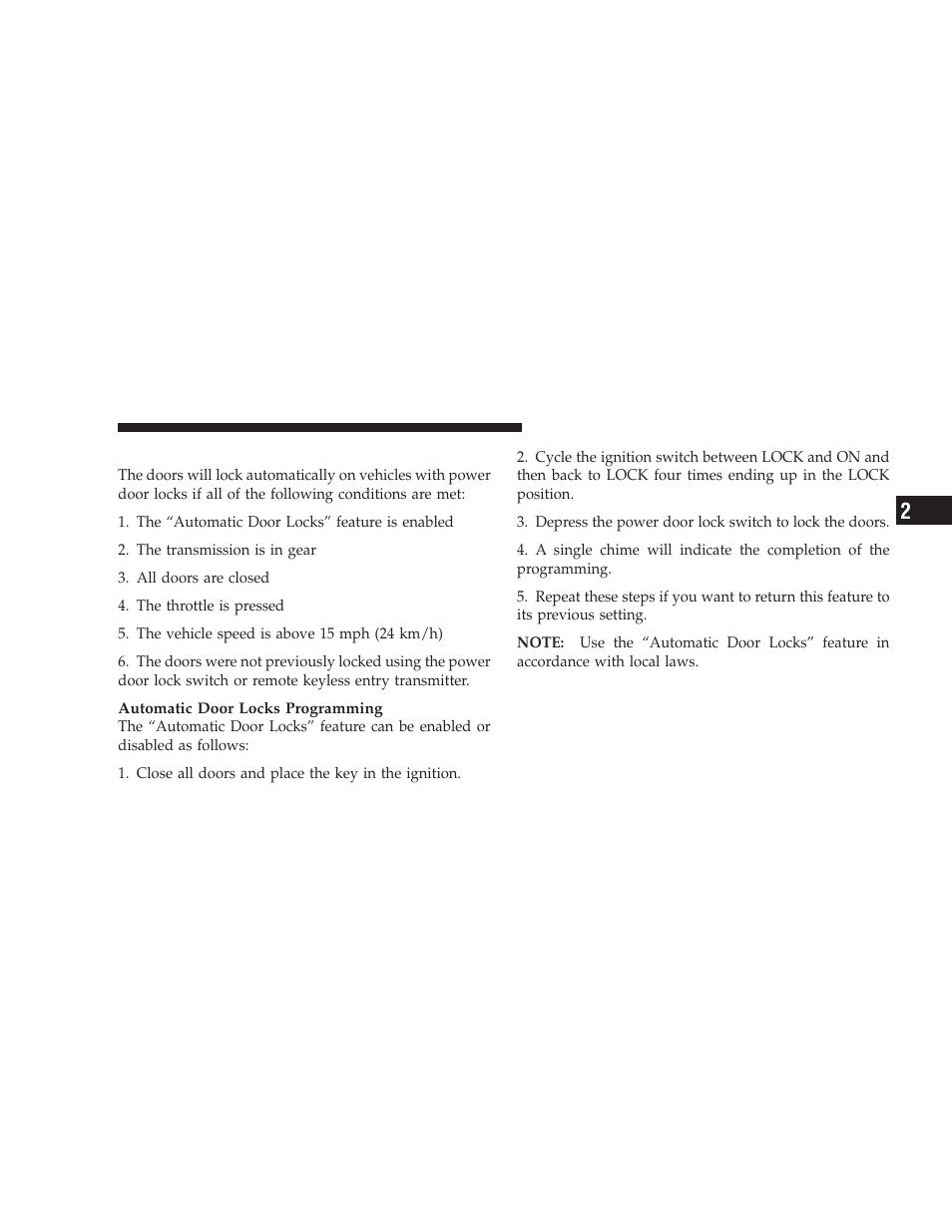 Automatic door locks | Jeep 2008 Wrangler User Manual | Page 36 / 466