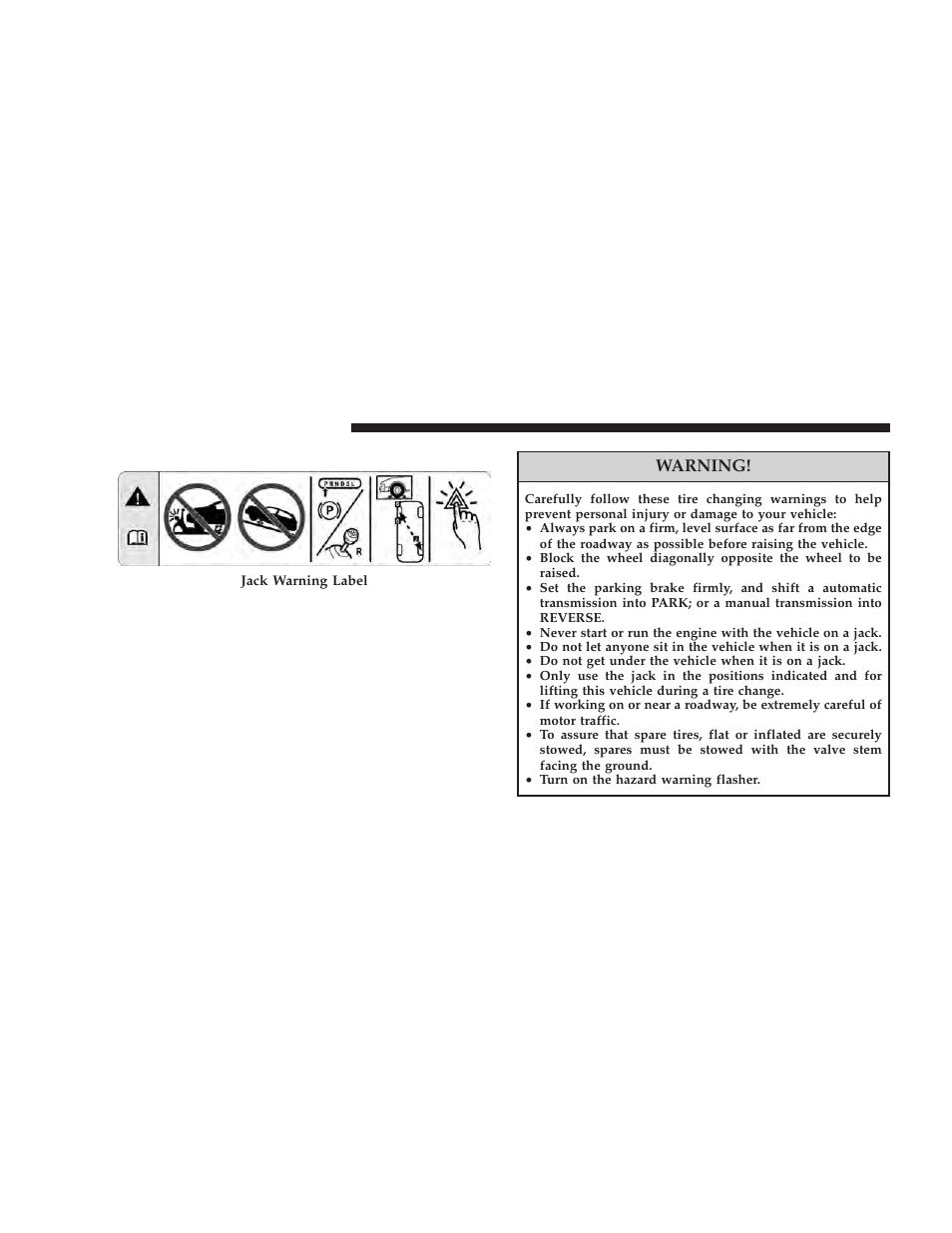 Jacking instructions, Warning | Jeep 2008 Wrangler User Manual | Page 369 / 466