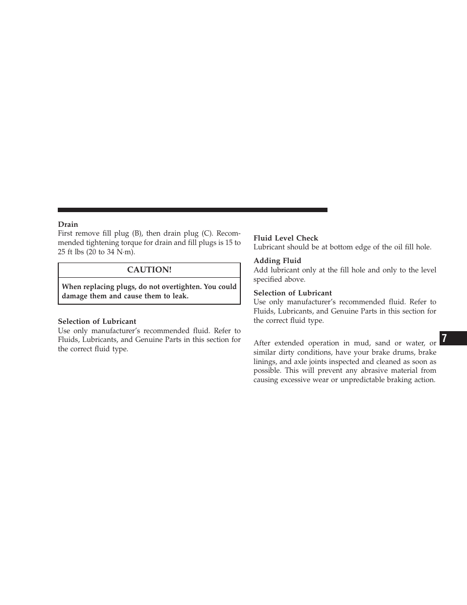 Front/rear axle fluid, Maintenance after off-road driving | Jeep 2008 Wrangler User Manual | Page 406 / 466