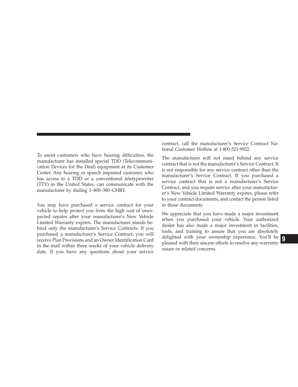 Service contract, Customer assistance for the hearing or, Speech impaired (tdd/tty) | Jeep 2008 Wrangler User Manual | Page 440 / 466
