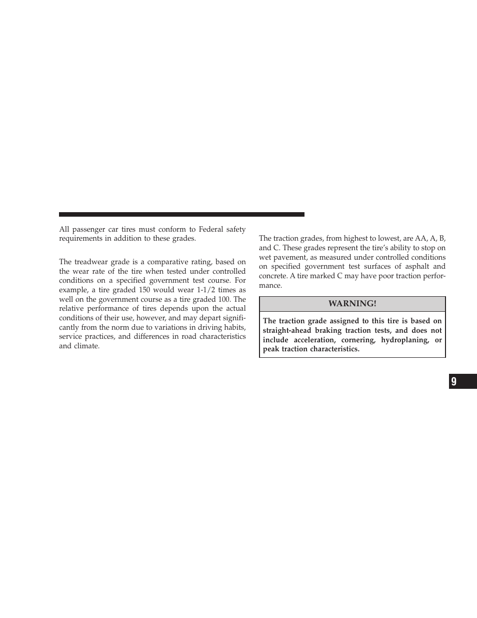 Treadwear, Traction grades | Jeep 2008 Wrangler User Manual | Page 444 / 466