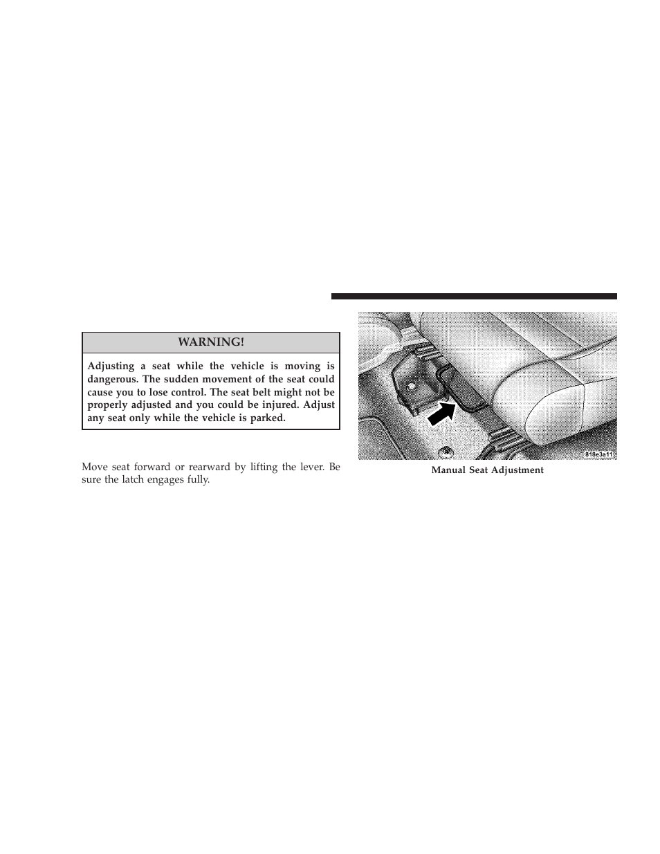 Seats, Front seat adjustment | Jeep 2008 Wrangler User Manual | Page 87 / 466