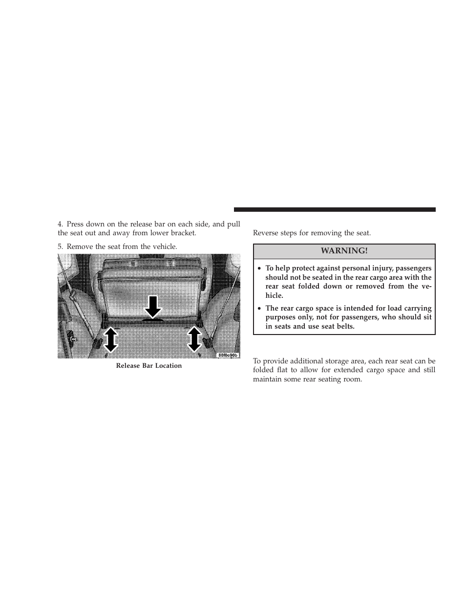 Replacing the rear seat (two-door models), 60/40 split folding rear seat (four-door models), Replacing the rear seat | Two-door models), 60/40 split folding rear seat, Four-door models) | Jeep 2008 Wrangler User Manual | Page 93 / 466
