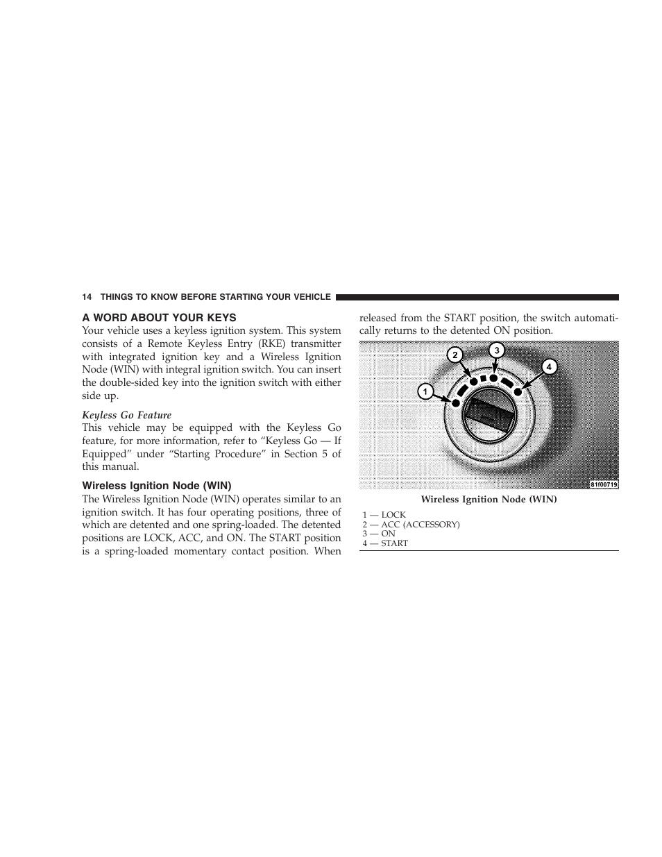 A word about your keys, Wireless ignition node (win) | Jeep 2009 Commander User Manual | Page 16 / 519