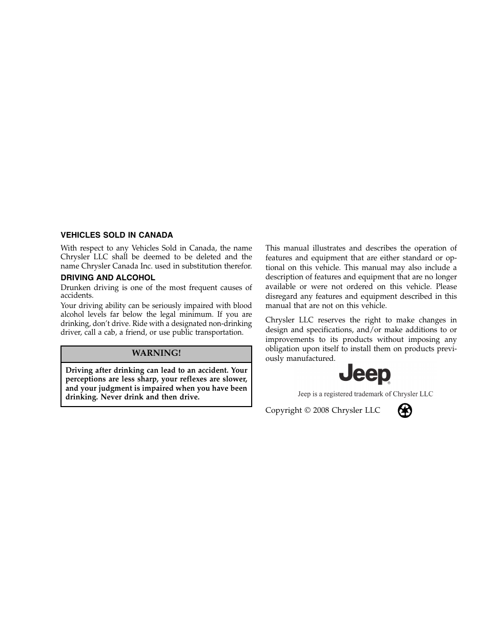 Jeep 2009 Commander User Manual | Page 2 / 519