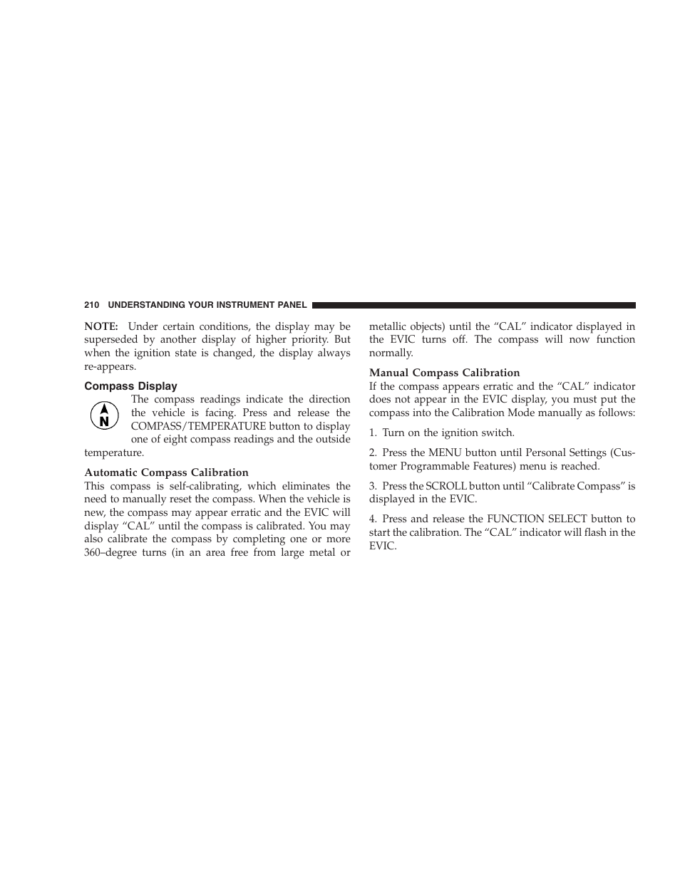 Compass display | Jeep 2009 Commander User Manual | Page 212 / 519