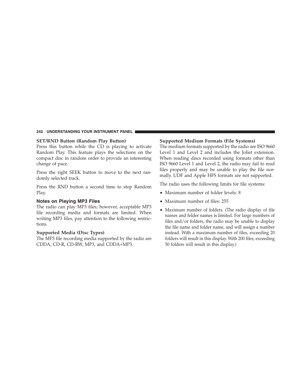Notes on playing mp3 files | Jeep 2009 Commander User Manual | Page 244 / 519