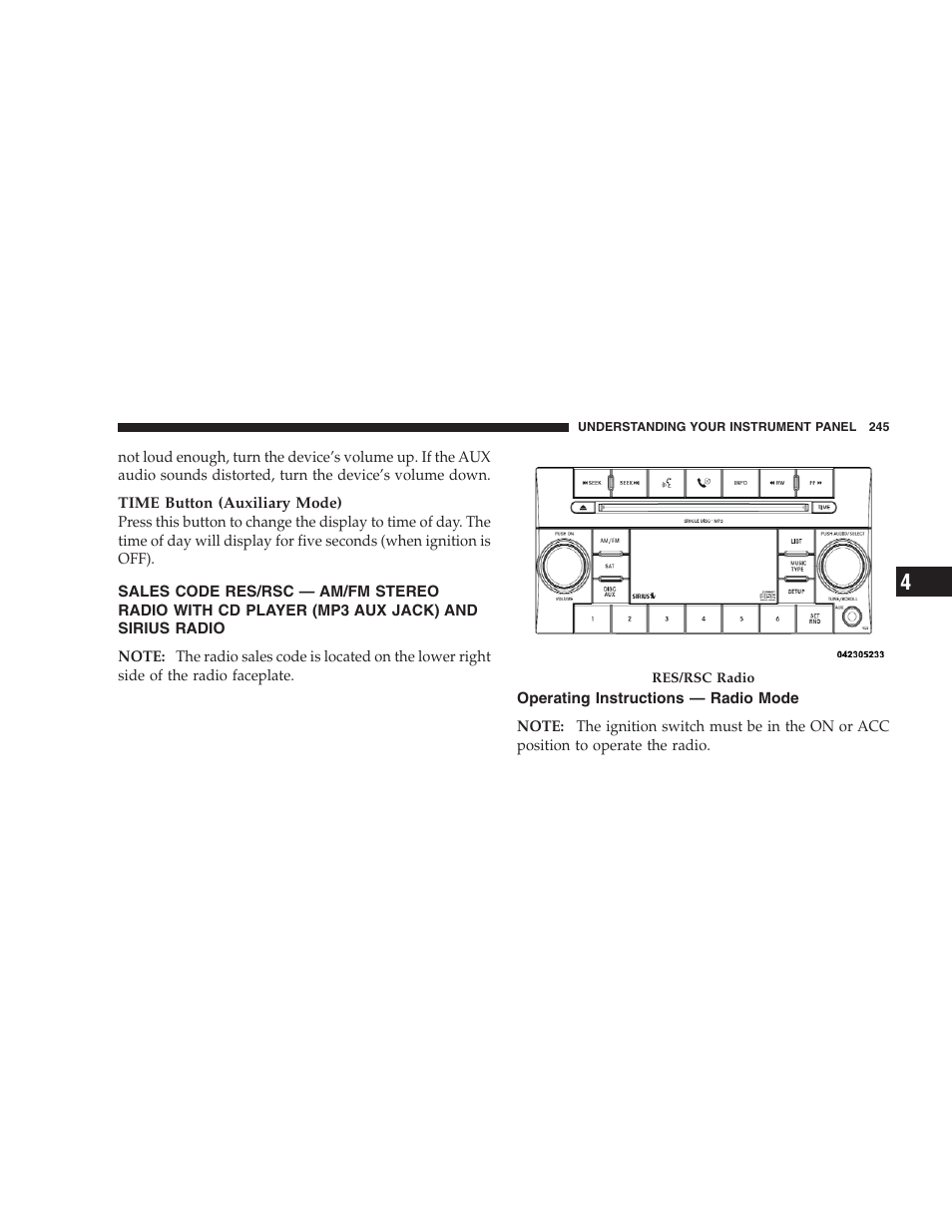 Operating instructions - radio mode | Jeep 2009 Commander User Manual | Page 247 / 519