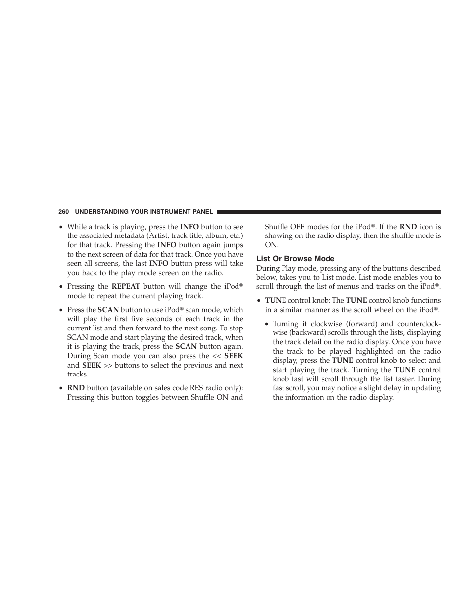 List or browse mode | Jeep 2009 Commander User Manual | Page 262 / 519