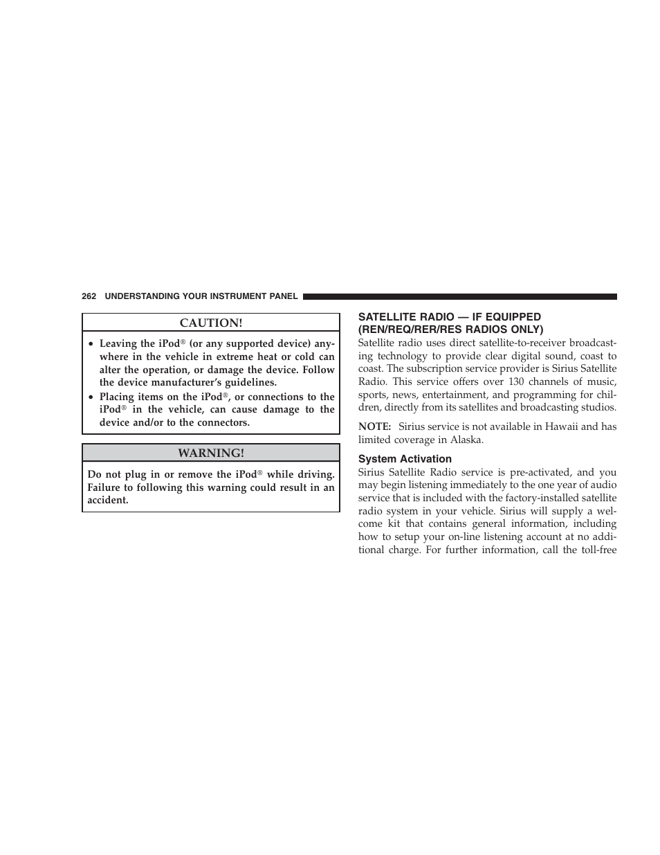 System activation | Jeep 2009 Commander User Manual | Page 264 / 519